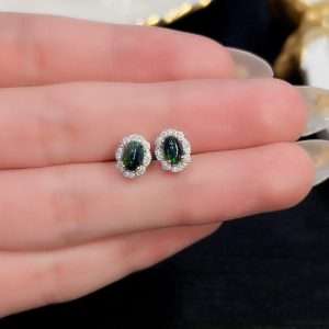 Pendientes de Plata 925 con Ópalo Negro – Diseño Minimalista Femenino Estilo Coreano