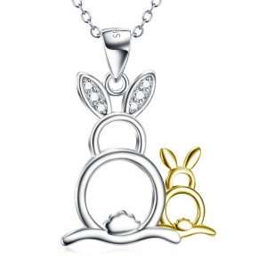 Collar de Plata 925 “Dulce Unión” – Colgante de Conejos Dorado y Plateado